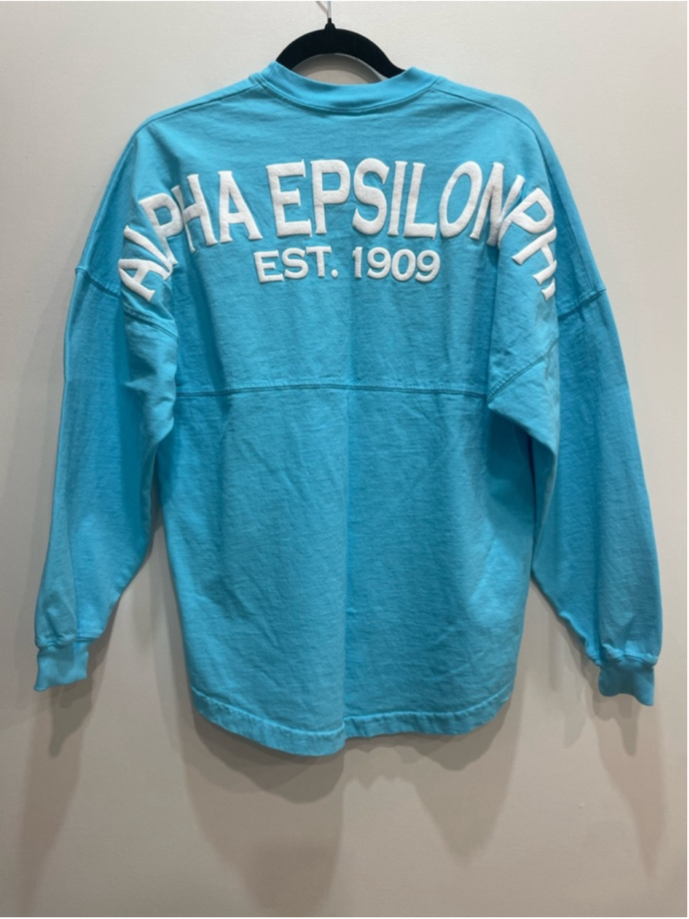 Vintage Style Aqua Blue Spirit Jersey AEPhi Greek Letter Oversized Top XS Preppy